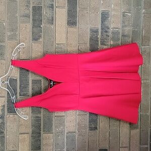 Lulus deep V red skater dress with shorts, size S